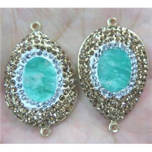 Australian Chrysoprase connector with rhinestone, teardrop, gold plated, approx 25x35mm
