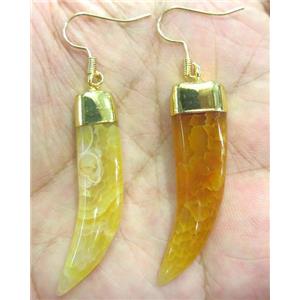 yellow agate horn earring, gold plated, approx 10-40mm