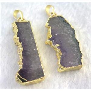 amethyst pendant, freeform slice, gold plated, approx 15-40mm
