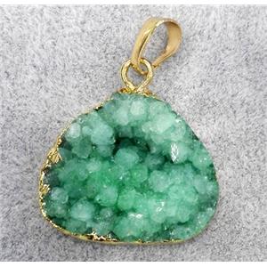 green druzy quartz teardrop pendant, gold plated, approx 20-25mm