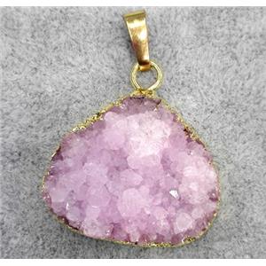 pink druzy quartz teardrop pendant, gold plated, approx 20-25mm