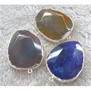 mix agate connector, faceted freeform, silver plated, approx 20-30mm