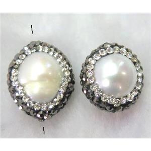 white freshwater pearl bead paved rhinestone, mix shape, approx 8-12mm