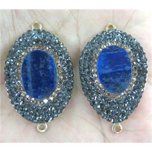 lapis lazuli connector paved rhinestone, mix shape, gold plated, approx 15-35mm