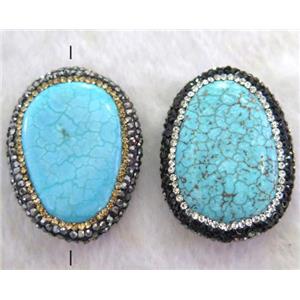 blue Turquoise bead paved rhinestone, freeform, approx 30-40mm
