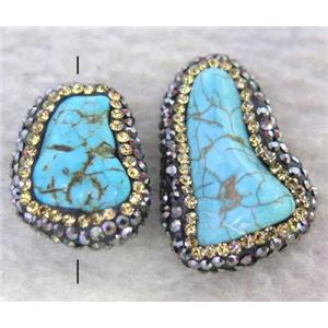 turquoise bead paved rhinestone, freeform, blue, approx 12-25mm