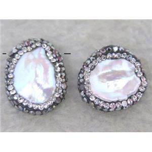 freshwater pearl bead paved rhinestone, top-drilled, approx 12-18mm