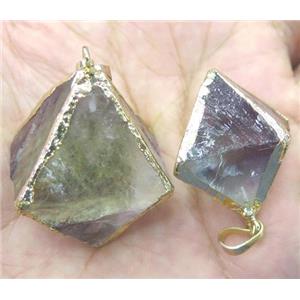 fluorite rhombic pendant, gold plated, approx 20-35mm