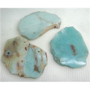 Amazonite slice pendant with 2holes, freeform, blue, approx 30-70mm