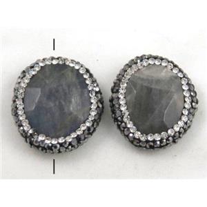 Labradorite beads paved rhinestone, faceted freeform, approx 18-25mm