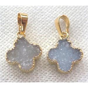 druzy agate pendant, four-leaf clover, gold plated, approx 10-14mm