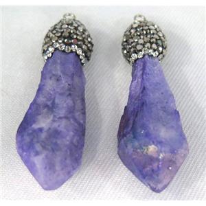 purple quartz pendant paved rhinestone, stick, approx 15-50mm