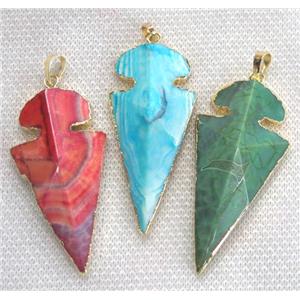 agate arrowhead pendant, mix color, point, gold plated, approx 15-60mm