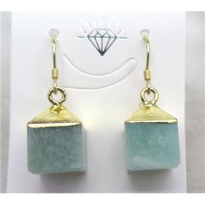 Amazonite stone cube earring, gold plated, approx 10-15mm