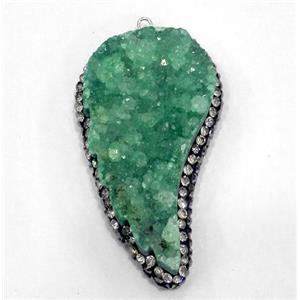 green druzy quartz pendant paved rhinestone, wing, approx 25-50mm