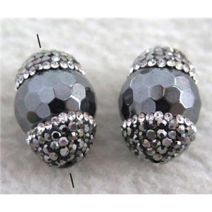 hematite beads paved rhinestone, faceted round, approx 14mm dia