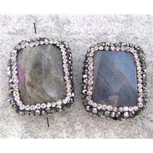 labradorite beads paved rhinestone, faceted rectangle, approx 18-25mm