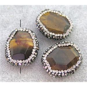 tiger eye stone spacer bead paved rhhinestone, approx 18-25mm