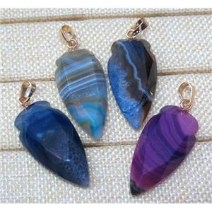 agate pendant, faceted arrowhead, mix color, approx 15-45mm