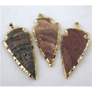 mix hammered Rock Agate arrowhead pendant, gold plated, approx 25-50mm