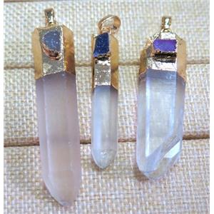 clear quartz pendant paved druzy, stick, gold plated, approx 15-50mm