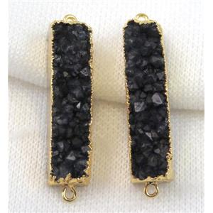black druzy quartz connector, rectangle, gold plated, approx 10-40mm