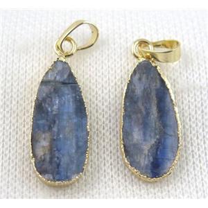 blue Kyanite teardrop pendant, gold plated, approx 12-25mm
