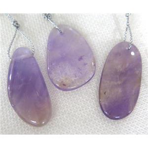 Amethyst slice pendant, freeform, purple, approx 15-45mm