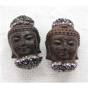Sandalwood buddha beads pave rhinestone, approx 18-30mm