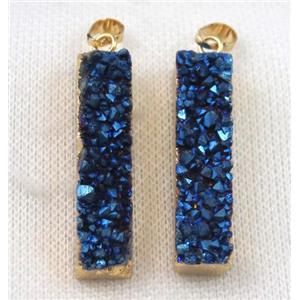druzy quartz pendant, blue, rectangle, gold plated, approx 10-40mm