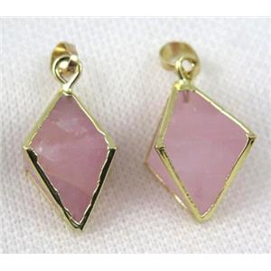 rose quartz pendant, pink, gold plated, approx 15-25mm