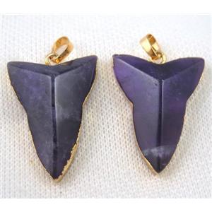 Amethyst pendant, shield, gold plated, approx 25-35mm