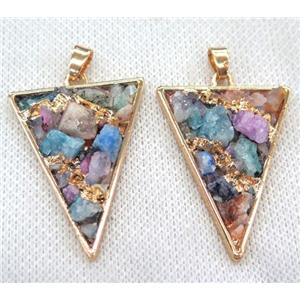 colorful tourmaline pendant, triangle, copper, gold plated, approx 20-40mm