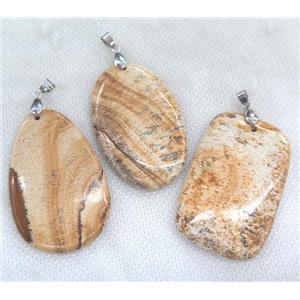Picture Jasper pendant, yellow, mix shaped, approx 30-55mm