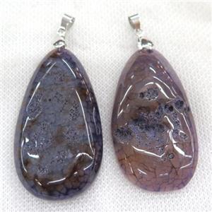 Rock Agate teardrop pendant, purple, approx 30-55mm