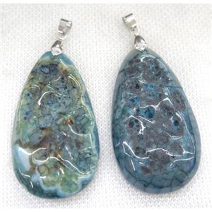 Rock Agate teardrop pendant, blue, approx 30-55mm