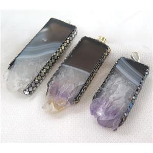 Amethyst rectangle pendant paved foil, rhinestone, approx 20-60mm