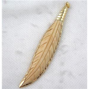 yellow cattle bone feather pendant, gold plated, approx 20-105mm