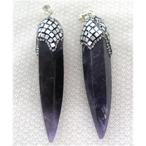 amethyst bullet pendant paved silver foil, rhinestone, approx 15-65mm