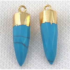 blue turquoise pendant, faceted bullet, gold plated, approx 8-28mm