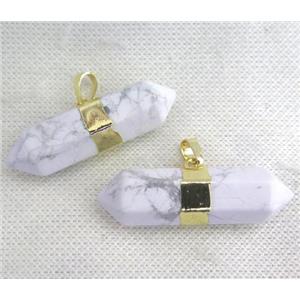 white turquoise howlite bullet pendant, gold plated, approx 12-40mm