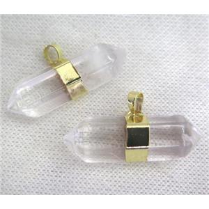 Clear Quartz bullet pendant, gold plated, approx 12-40mm