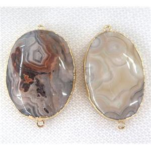 Mexico Crazy Agate oval connector, gold plated, approx 15-40mm