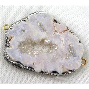 Druzy Agate slice connector paved rhinestone, freeform, white AB-color, approx 30-55mm