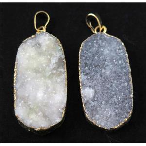 white druzy quartz pendant, oval, gold plated, approx 20-40mm