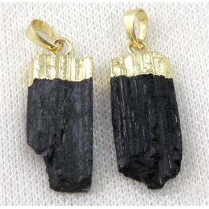 black Tourmaline pendant, freeform, gold plated, approx 12-25mm