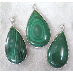 natural malachite pendant, sterling silver, teardrop, approx 15-30mm