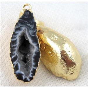 Agua Nueva Mexican Agate Druzy geode pendant, freeform, gold plated, approx 18-35mm