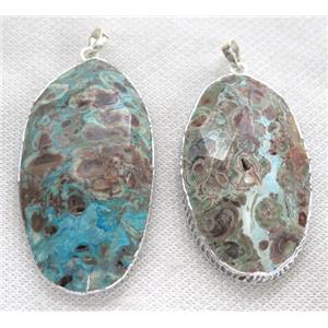 blue Ocean Jasper pendant, faceted oval, silver plated, approx 12-60mm