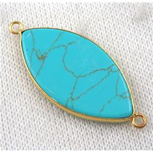 green Turquoise Marquise connector, horse eye, gold plated, approx 20x38mm